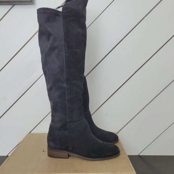 NWT Lucky Brand Womens Calypso Over-The-Knee Boots Black Oiled Suede Size 7M - Picture 1 of 10